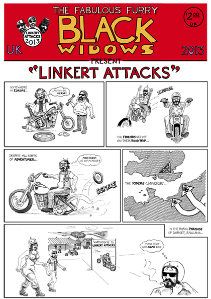 Linkert Attacks cartoon (in the style of The Fabulous Furry Freak Brothers) by Orlando Lund